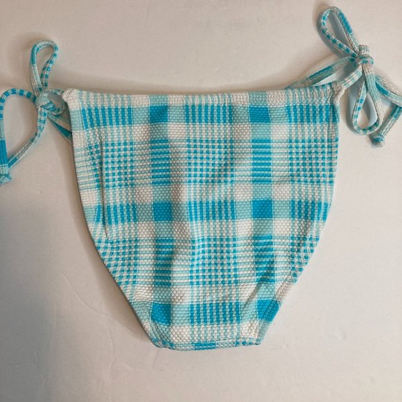 Xhilaration String Bikini Bottom Cheeky Swim Turquoise White Plaid Side Ties - Picture 4 of 4
